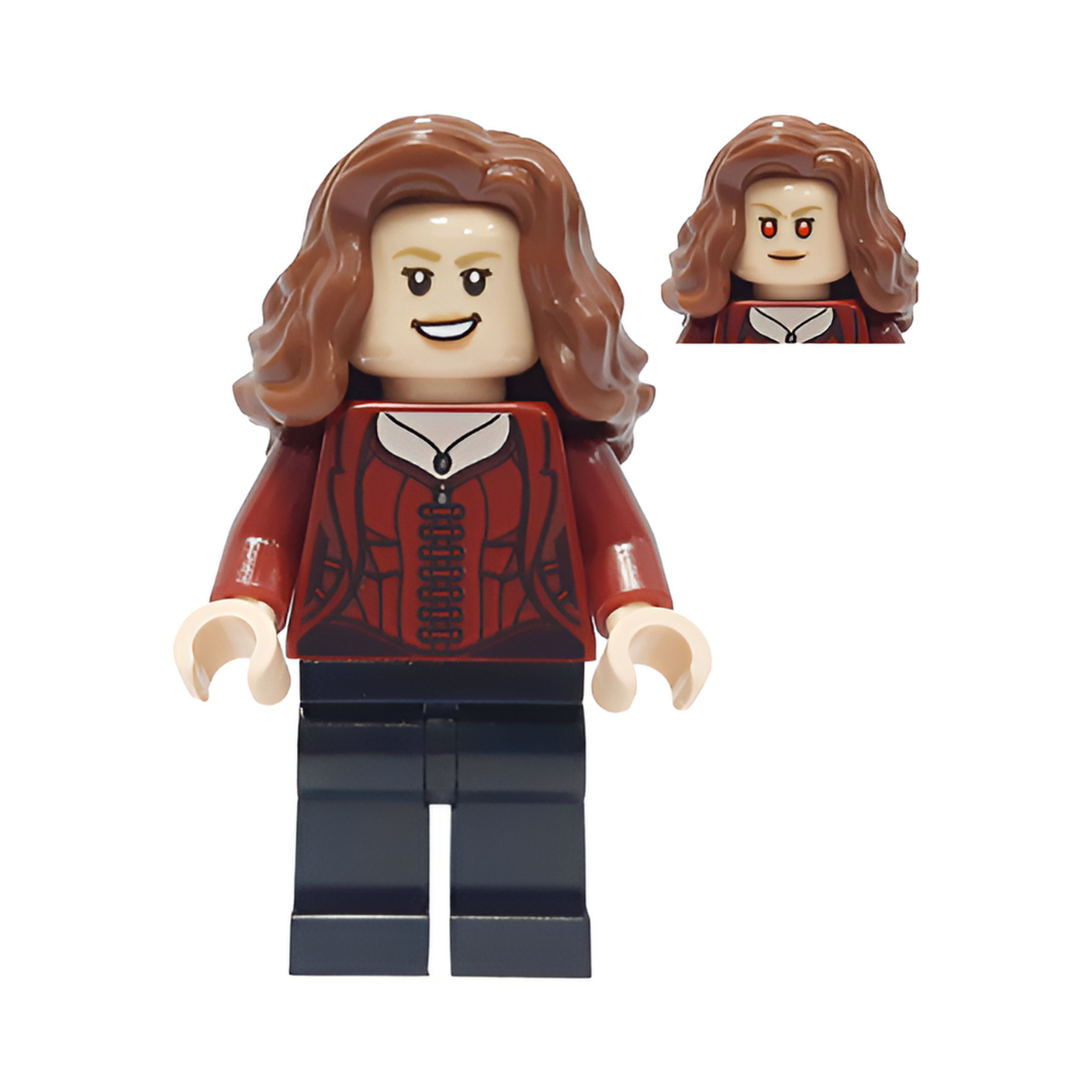sh0732x: The Scarlet Witch (Wanda Maximoff) - Plain Black Legs, Reddish Brown Hair (WITH POWER BASE AND POWER) - Bricks and Minifigs Sioux Falls