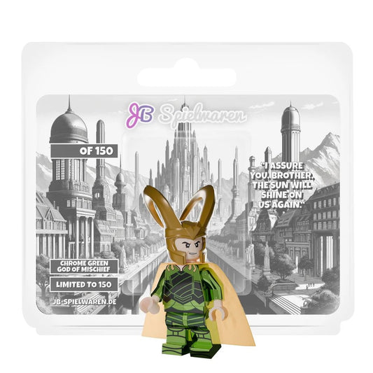 Chrome Green God of Mischief Custom Minifigure - Bricks and Minifigs Sioux Falls