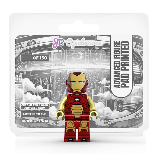 Chrome Red and Gold Armored Hero Custom Minifigure - Bricks and Minifigs Sioux Falls